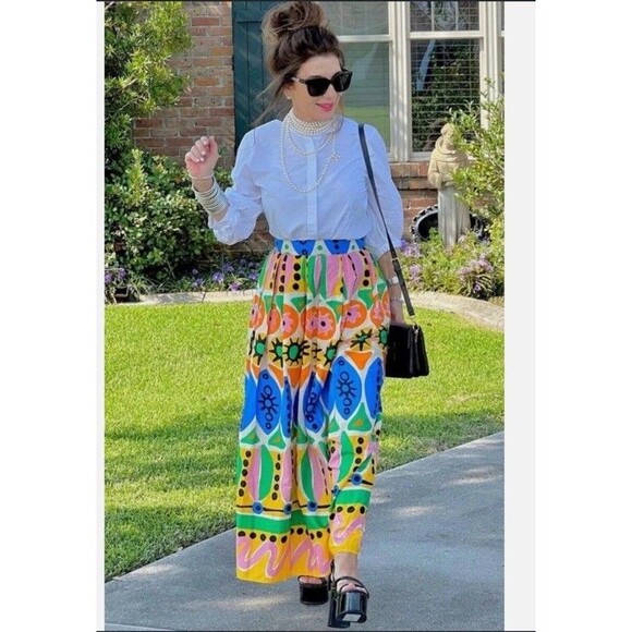 Zara Dresses & Skirts - Zara M Maxi Skirt Batik Abstract African Colorful Rainbow Print Dopamine Dressin